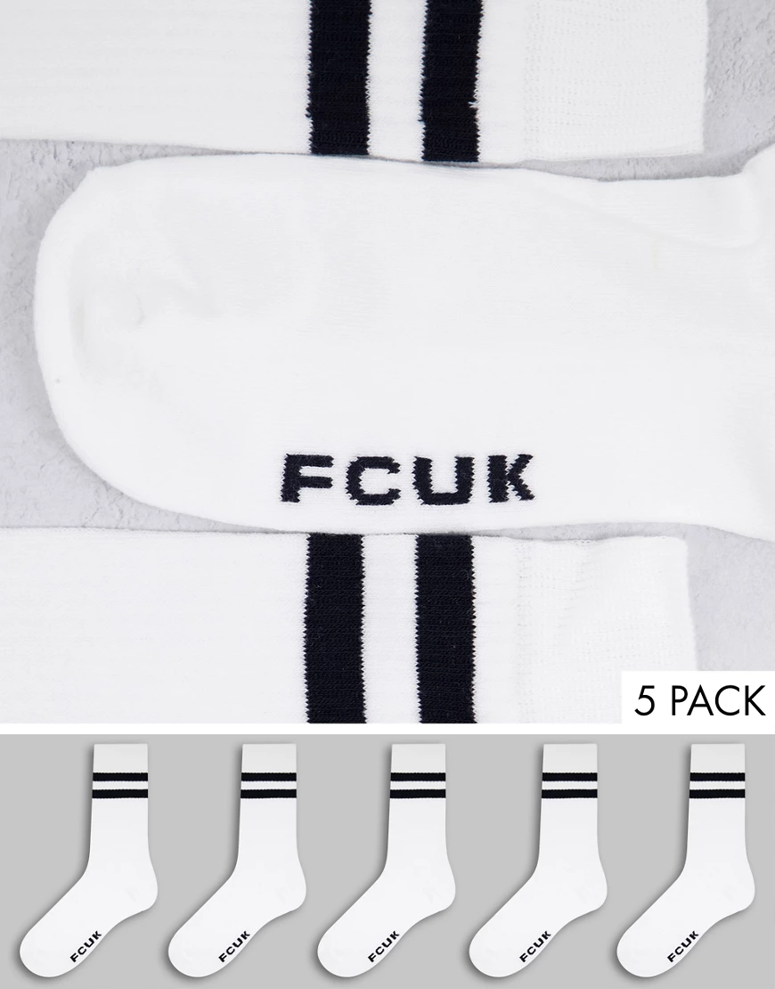 FCUK – 5er-Pack Sportsocken in Weiß günstig online kaufen