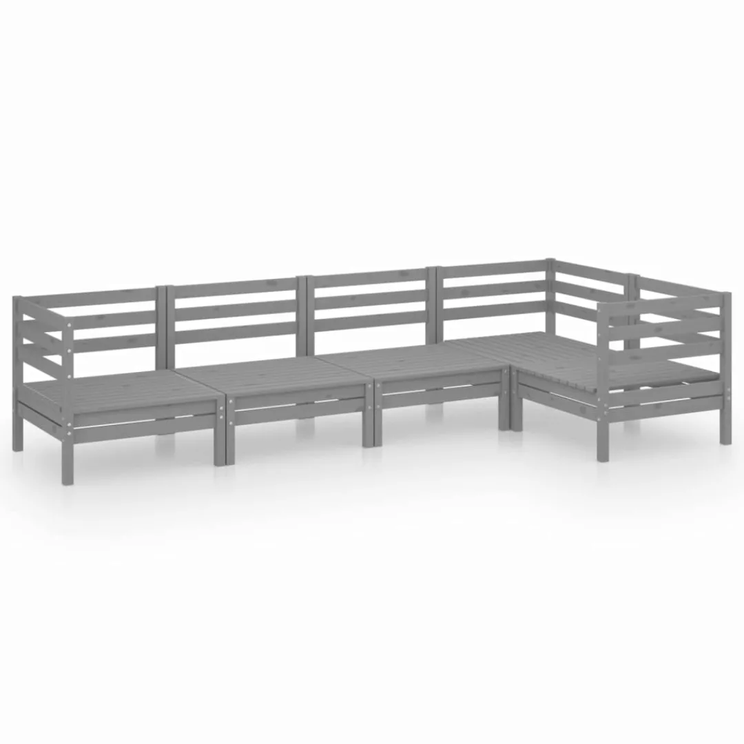 5-tlg. Garten-lounge-set Massivholz Kiefer Grau günstig online kaufen