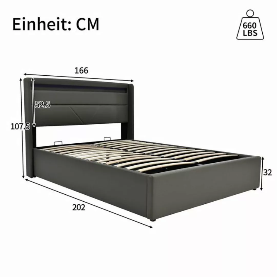 BlingBin Polsterbett Stauraumbett Doppelbett mit LED-Leuchten 160x200cm Gra günstig online kaufen