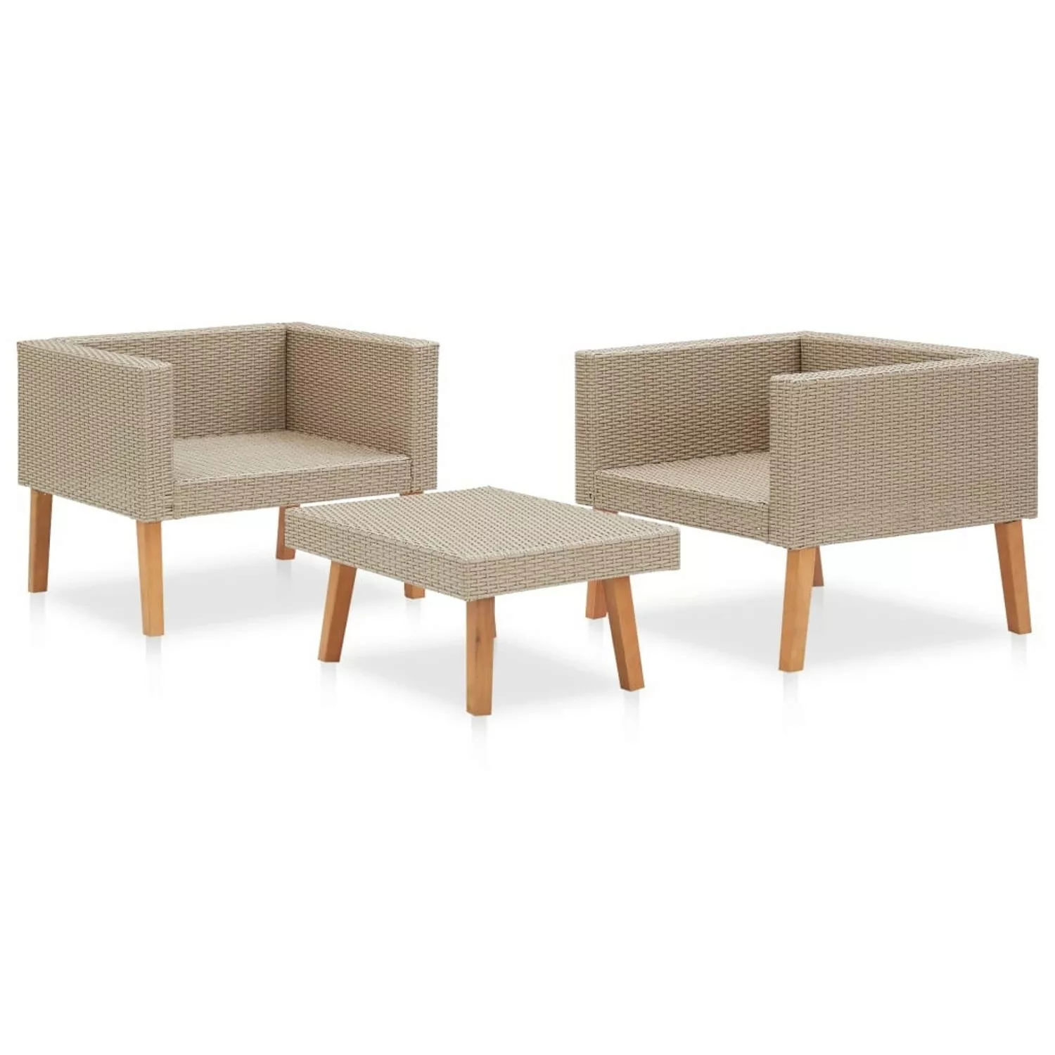 3-tlg. Garten-lounge-set Mit Auflagen Poly Rattan Beige günstig online kaufen