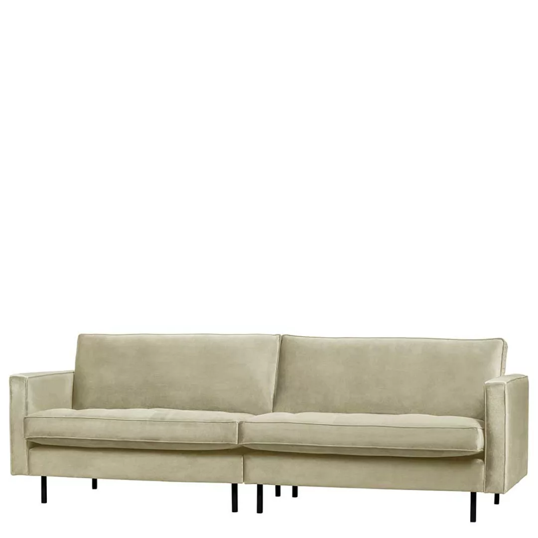 Retro Dreisitzer Couch in Graugrün Samt 47 cm Sitzhöhe günstig online kaufen