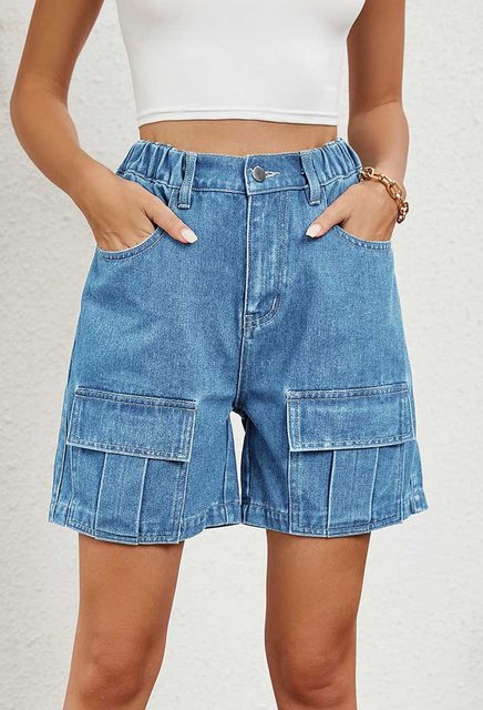 SEGUEN Jeansshorts Gewaschene Denim-Shorts mit elastischem Bund (Lässige St günstig online kaufen