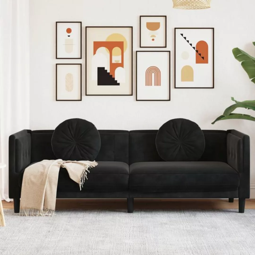 vidaXL Sofa Sofa mit Kissen 3-Sitzer Schwarz Samt günstig online kaufen