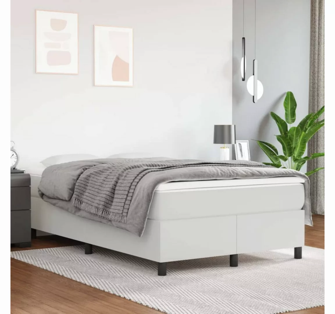 vidaXL Boxspringbett, Boxspringbett mit Matratze Weiß 120x200 cm Kunstleder günstig online kaufen