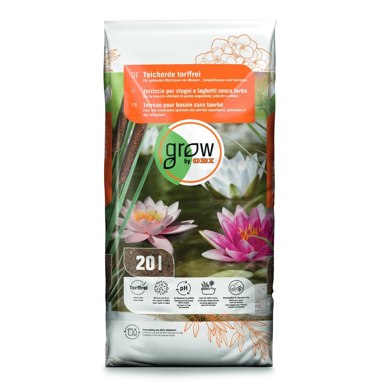GROW by OBI Teicherde torffrei 1.440 l (72 x 20 l) 1 Palette günstig online kaufen