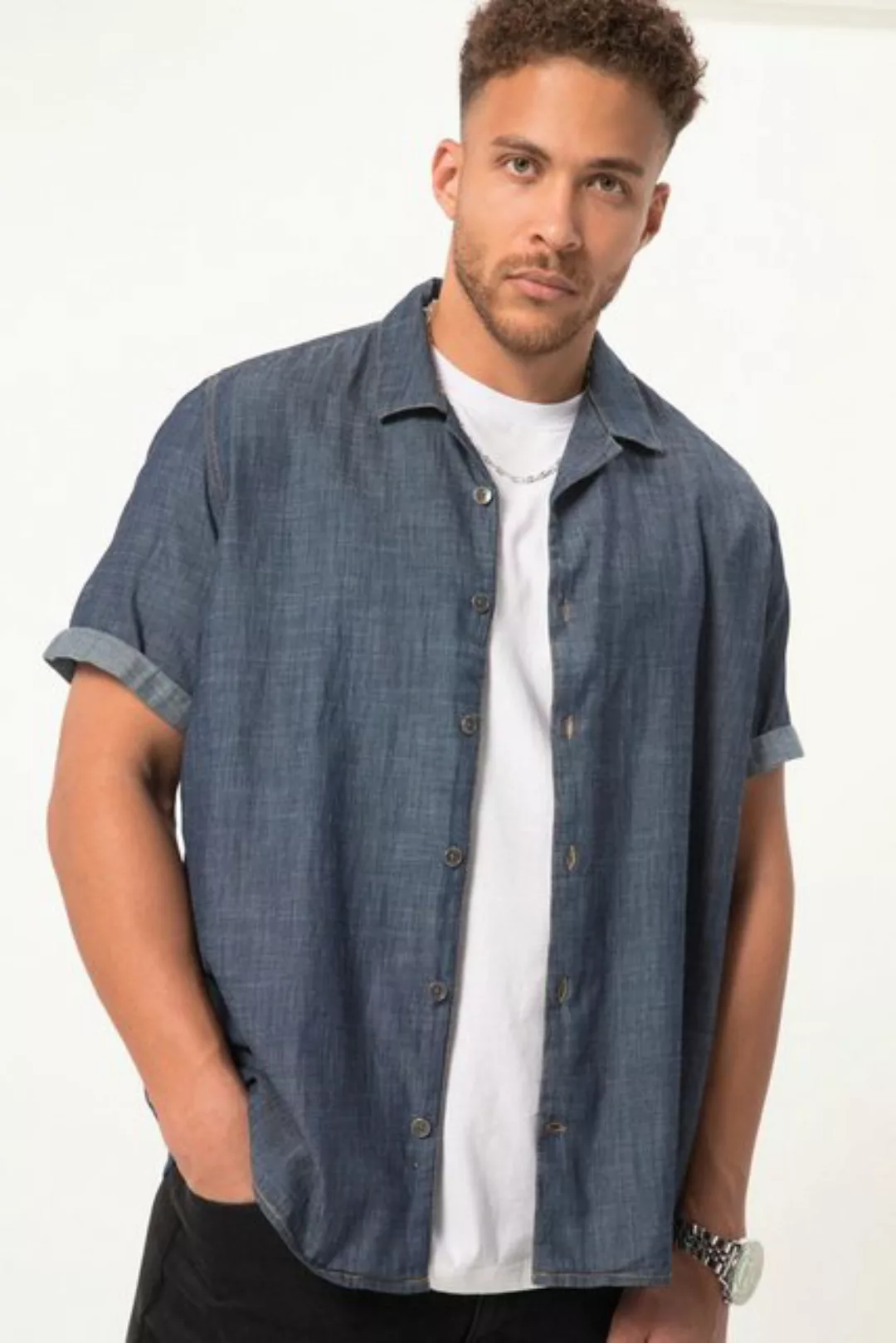 STHUGE Kurzarmhemd STHUGE Jeans-Hemd Halbarm Cuba-Fit Cuba-Kragen günstig online kaufen