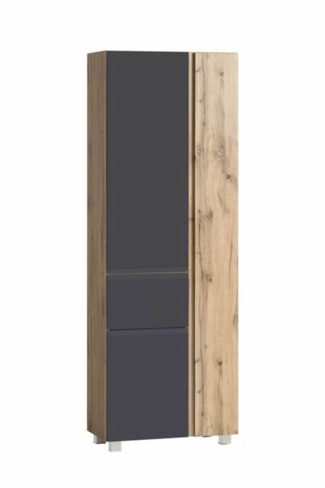 freiraum Seitenschrank Paris in grau / Wotaneiche, MDF - 65x180x35cm (BxHxT günstig online kaufen