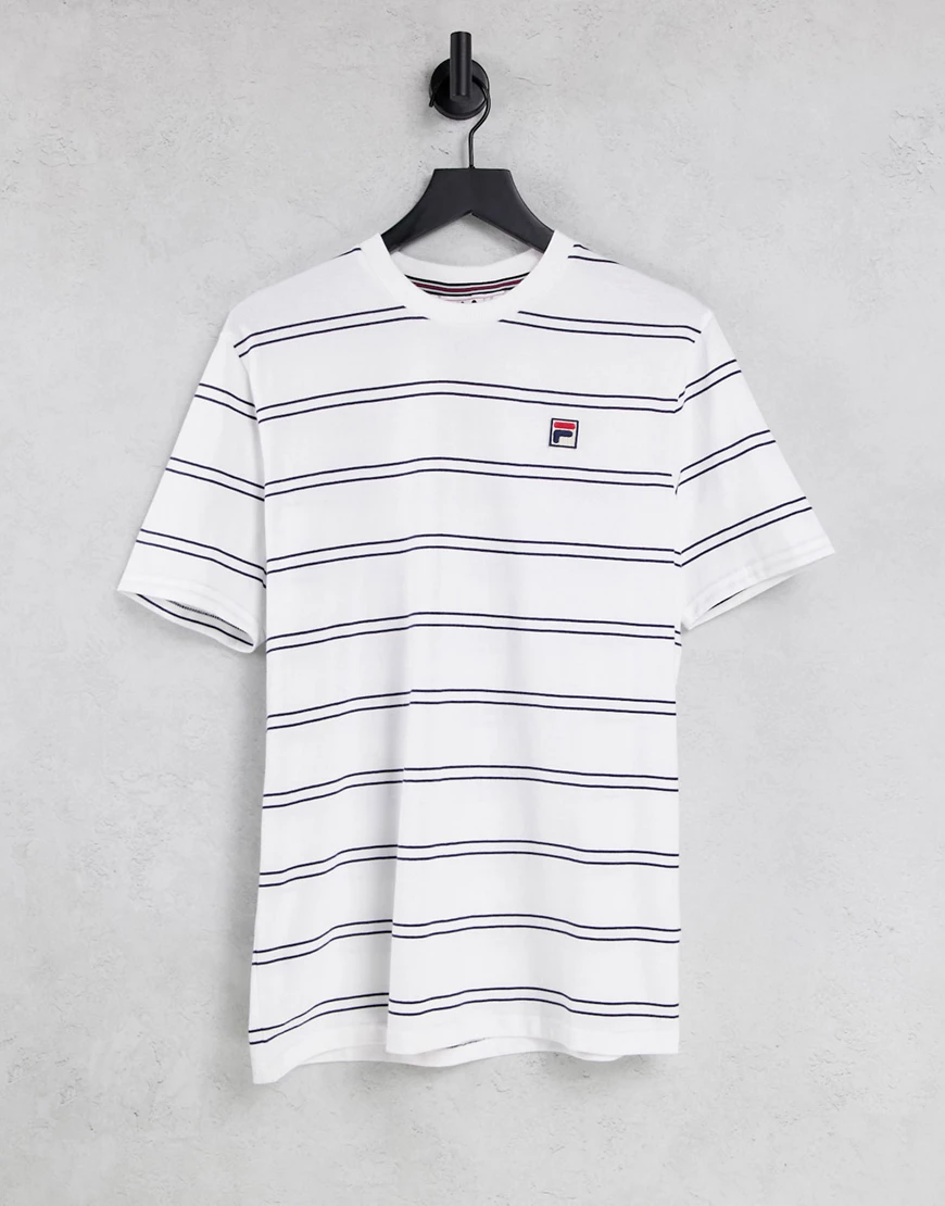 Fila – Gestreiftes T-Shirt in Weiß mit Logo günstig online kaufen