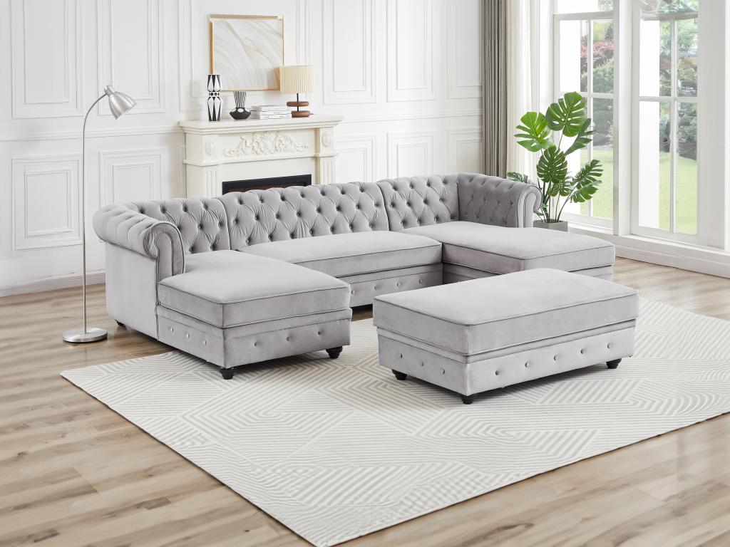 Wohnlandschaft & Hocker - Samt - Hellgrau - CHESTERFIELD günstig online kaufen