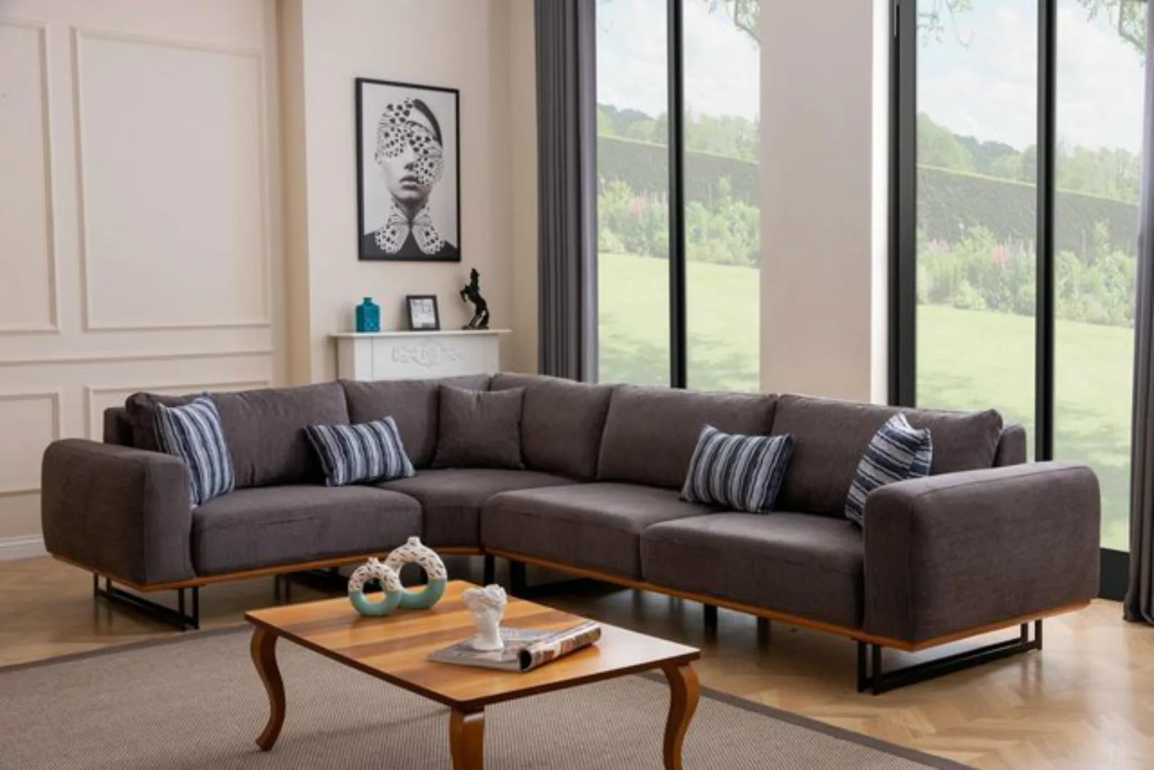 Xlmoebel Ecksofa Moderner brauner Luxus-Wohnlandschaft mit Polsterung aus T günstig online kaufen