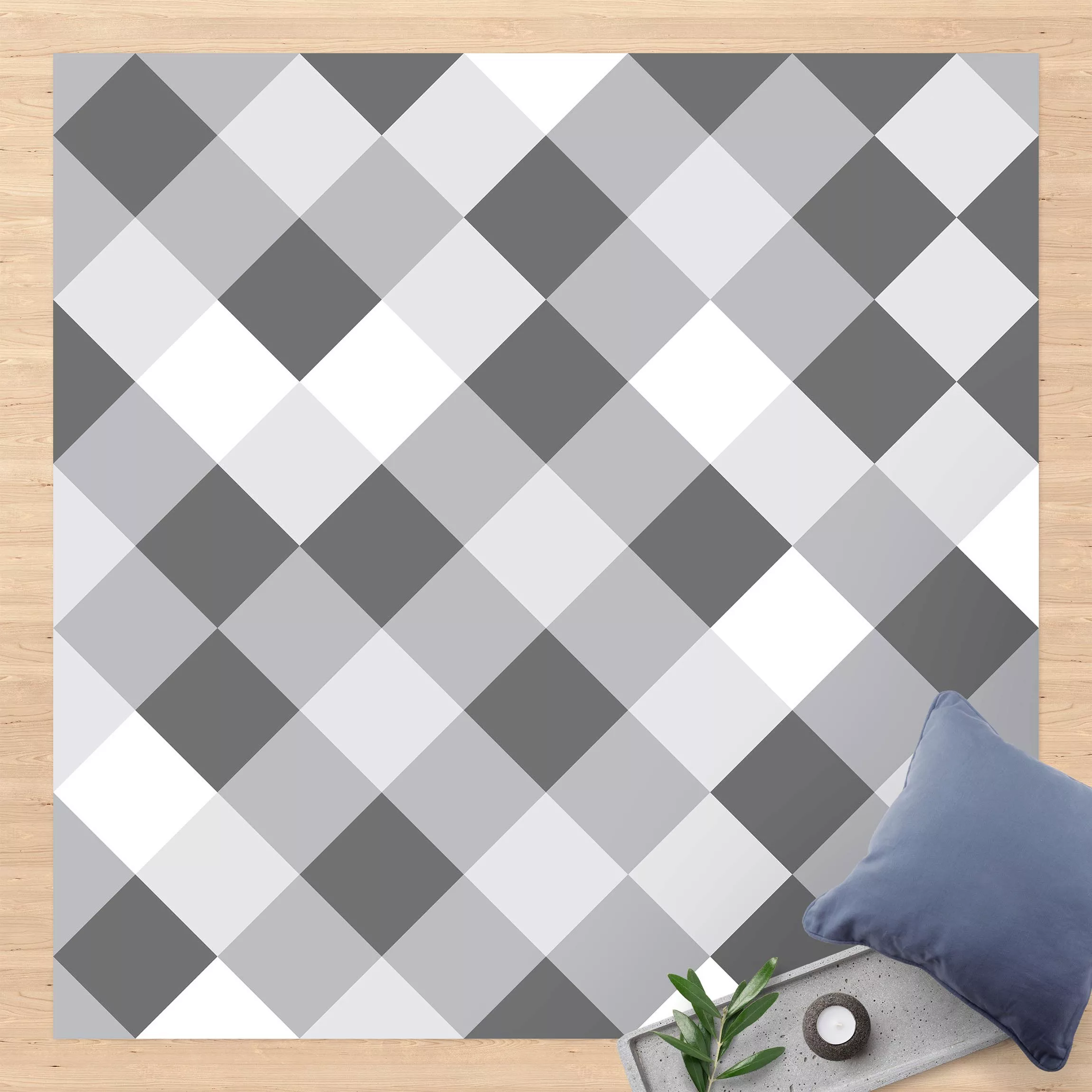 Vinyl-Teppich Geometrisches Muster gedrehtes Schachbrett Grau günstig online kaufen