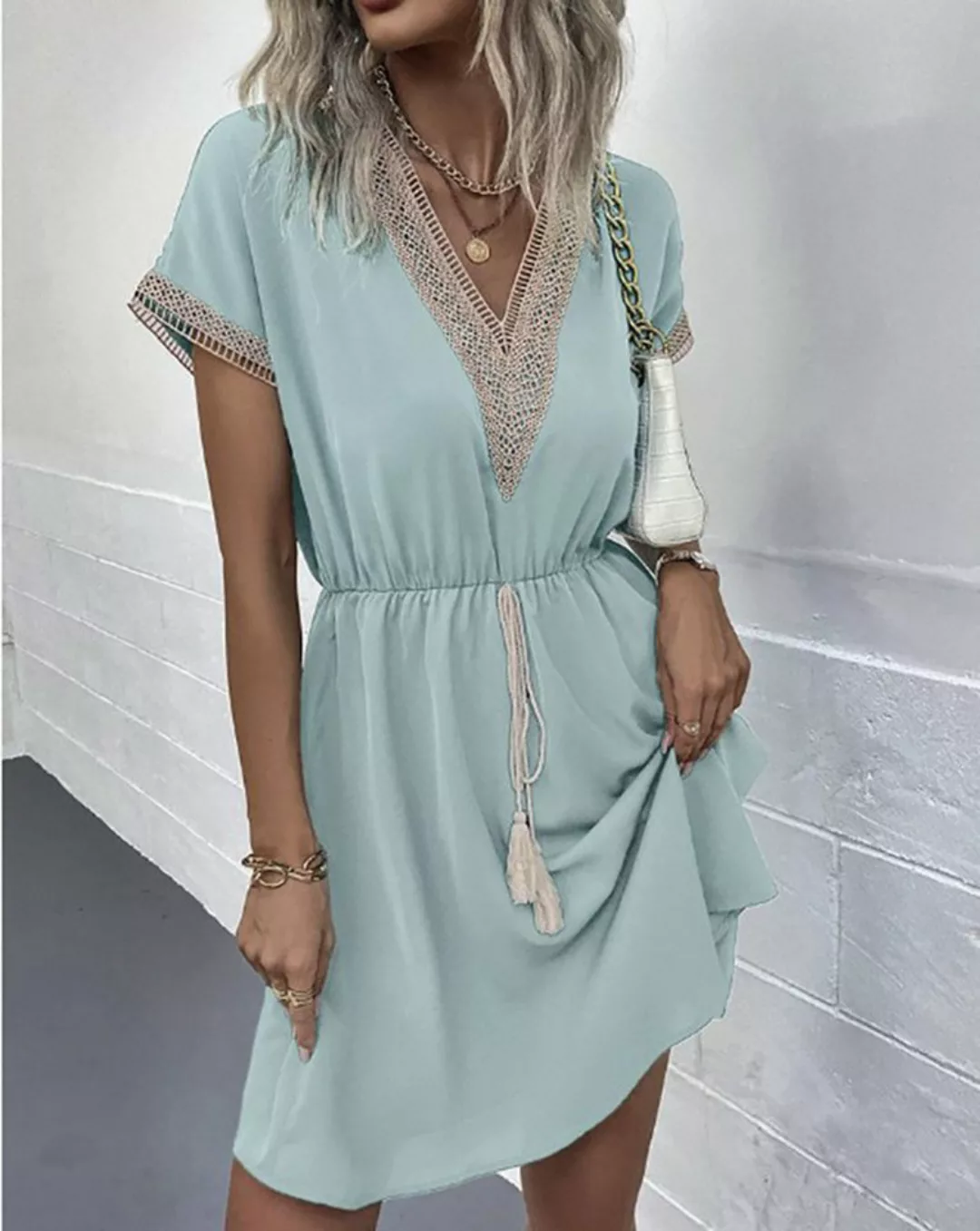 BlauWave Midikleid Sommerkleid Damen Strandkleid Sexy Blusenkleid (Spitze B günstig online kaufen