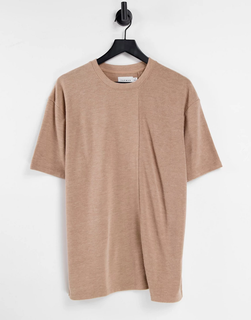 Topman – Oversize-T-Shirt aus Strick in Camel-Braun günstig online kaufen
