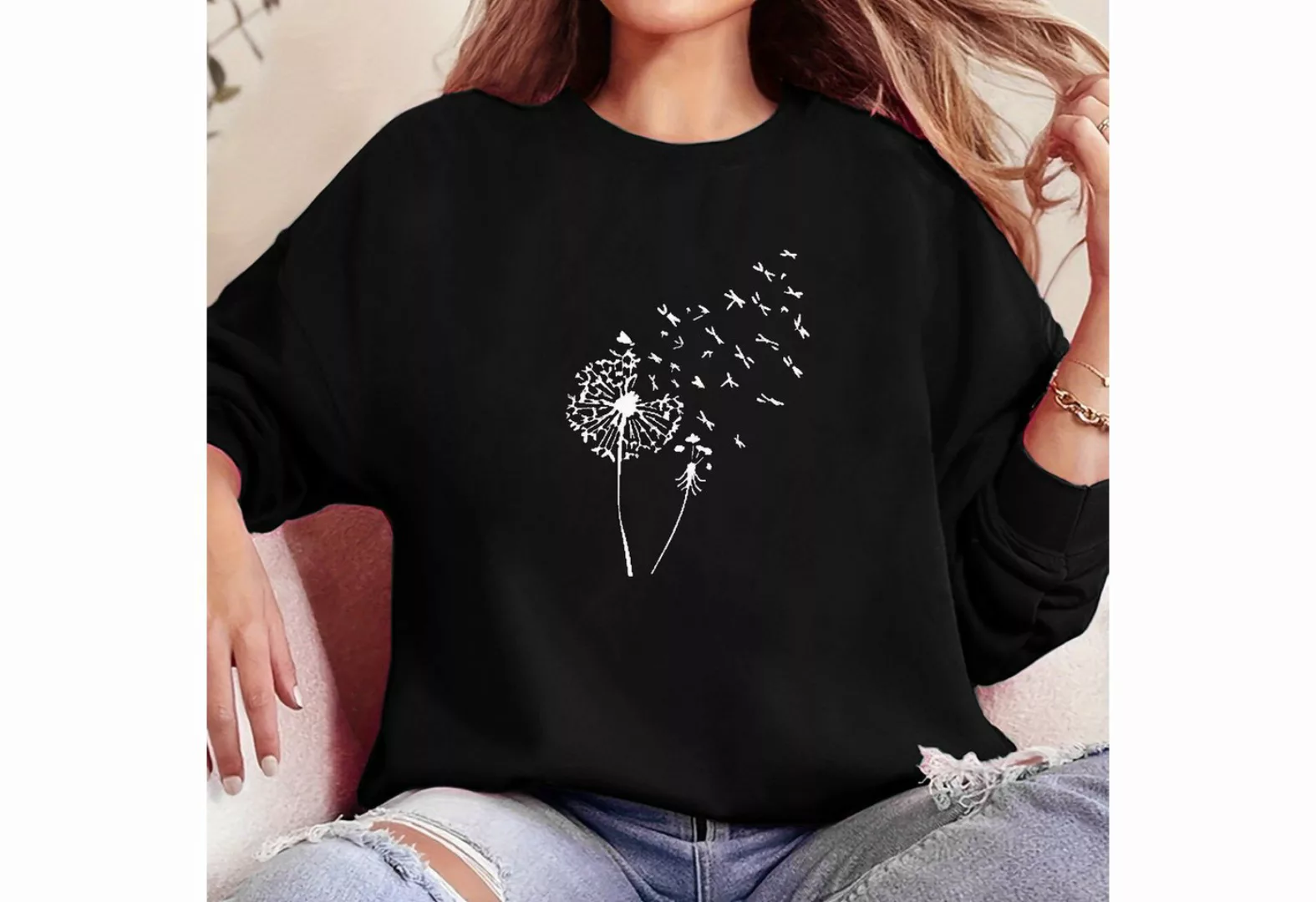 PYL Print-Shirt Damen Casual Sweatshirts mit Löwenzahn Druck,Langarm Lose P günstig online kaufen