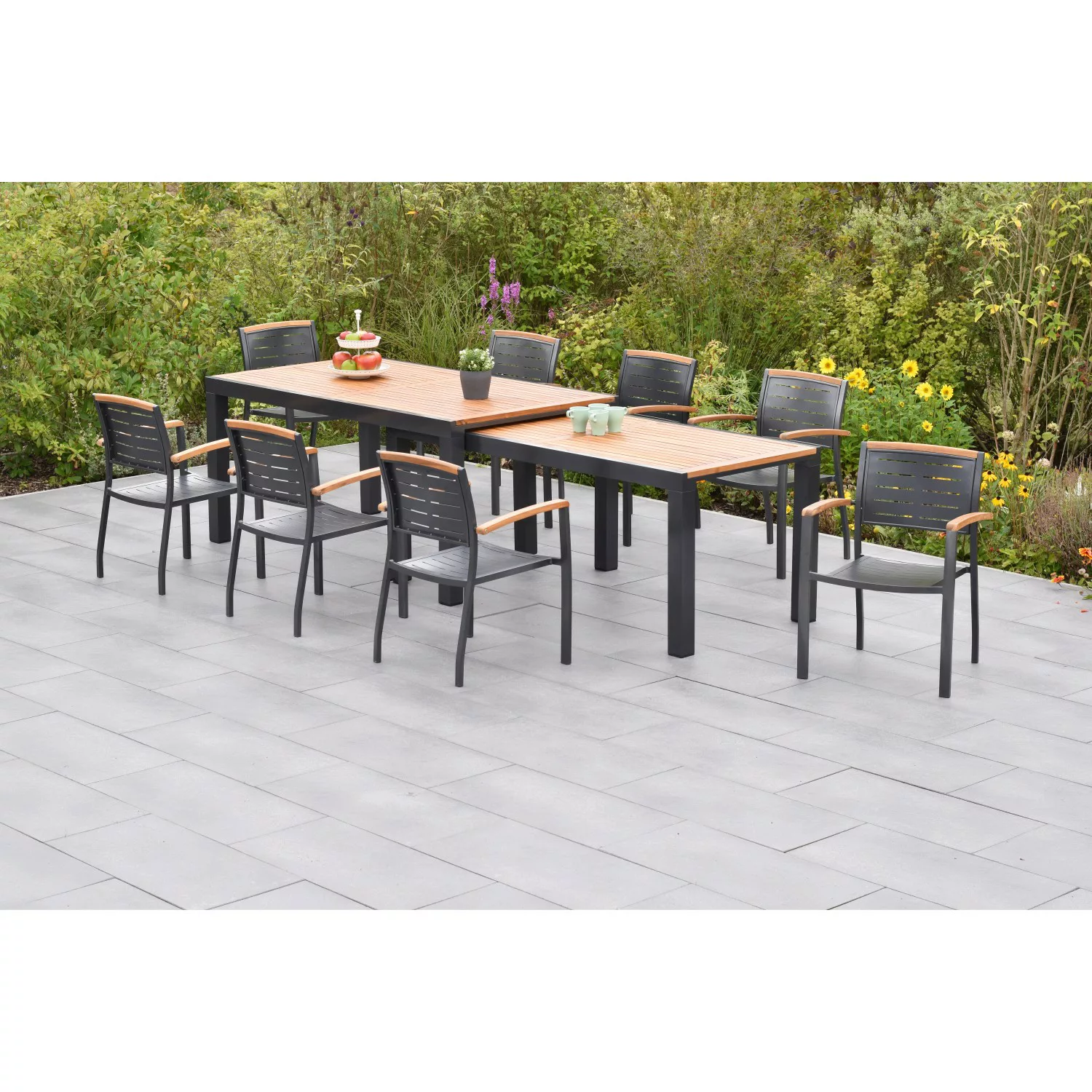 Merxx Tinos Set 9-tlg. mit Flex-Gartentisch Ausziehbar 180/360 x 100 cm günstig online kaufen