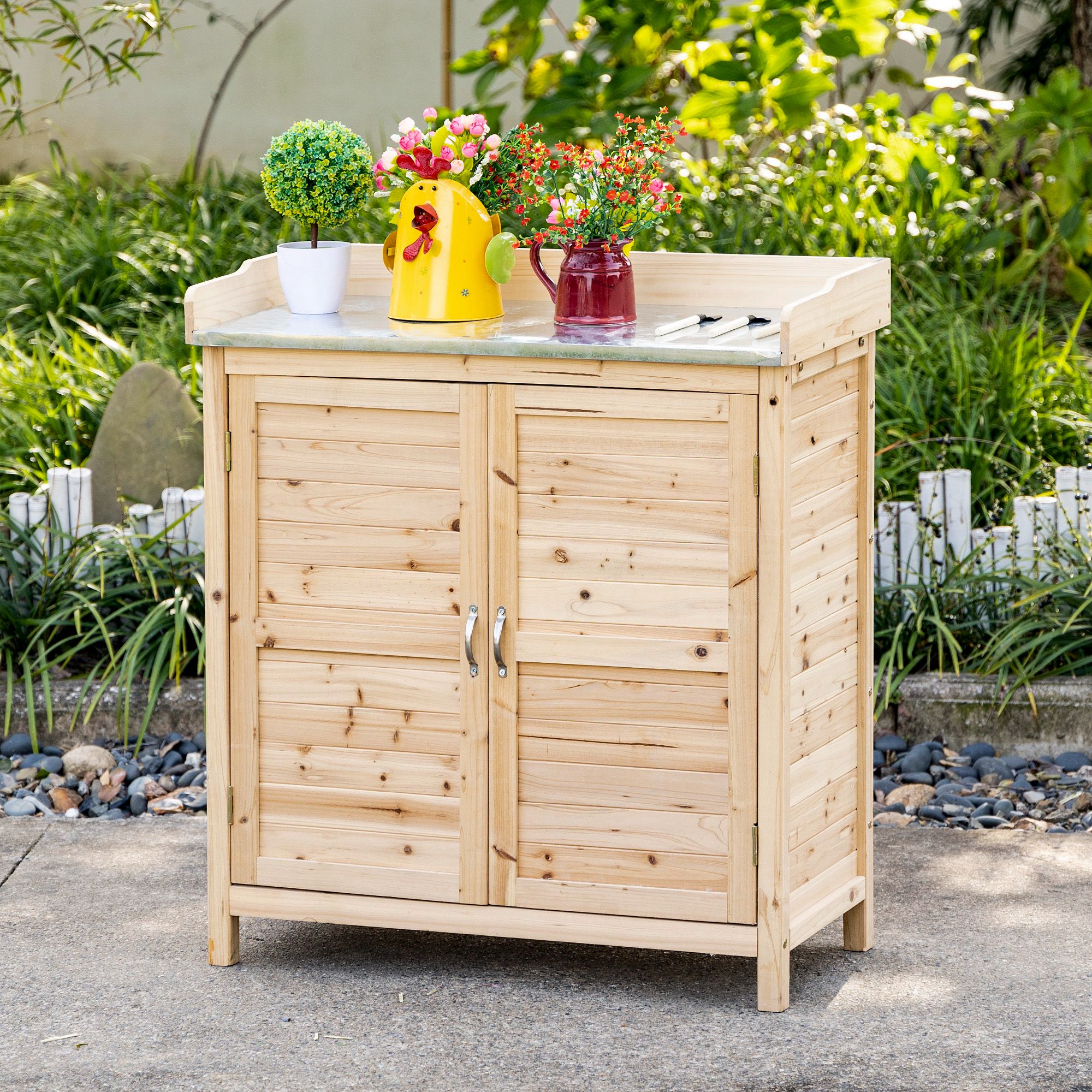 Outsunny Gartenschrank, Pflanztisch mit Unterschrank, Holz, Geräteschrank m günstig online kaufen