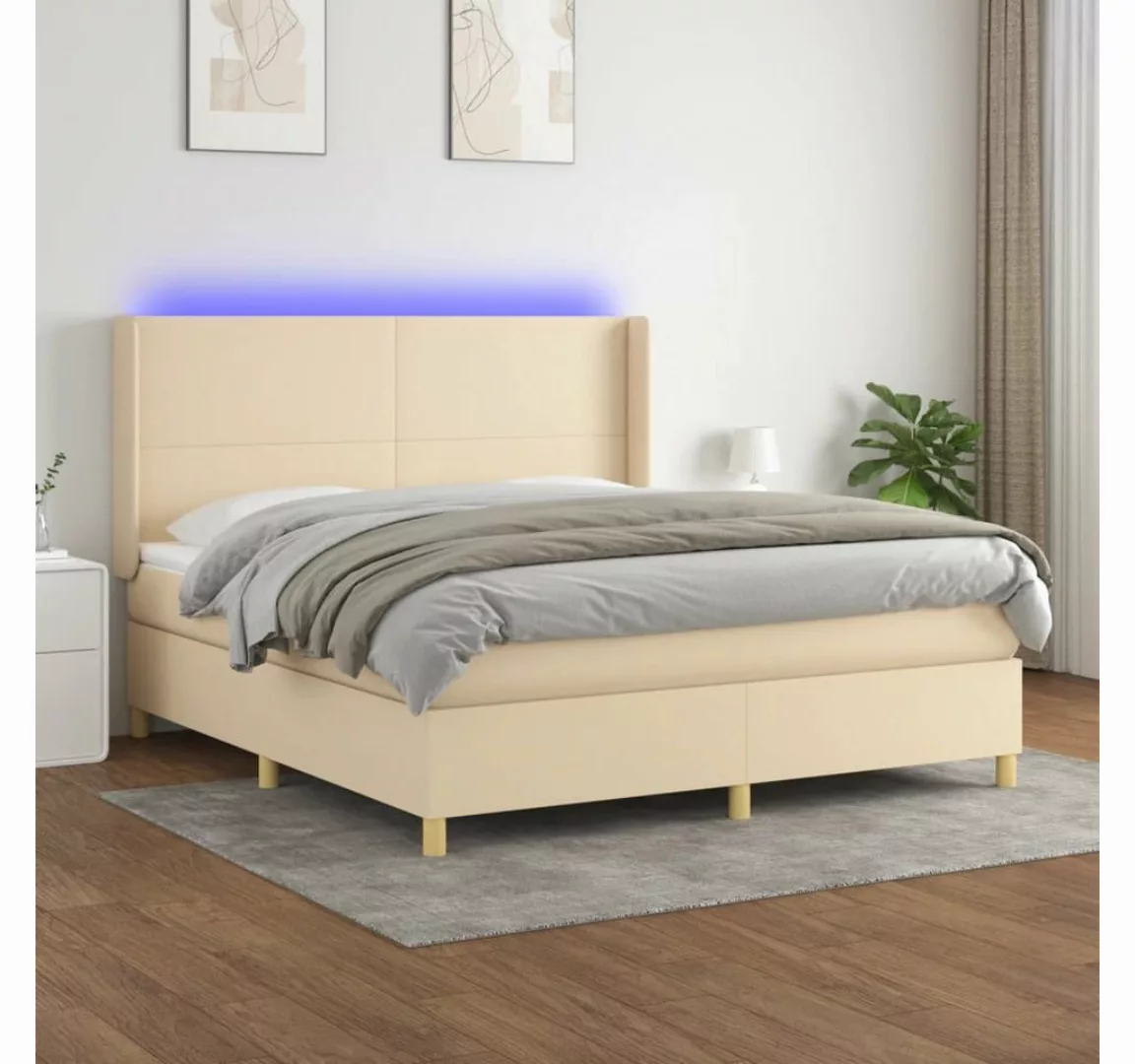 vidaXL Boxspringbett, Boxspringbett mit Matratze & LED Creme 160x200 cm Sto günstig online kaufen