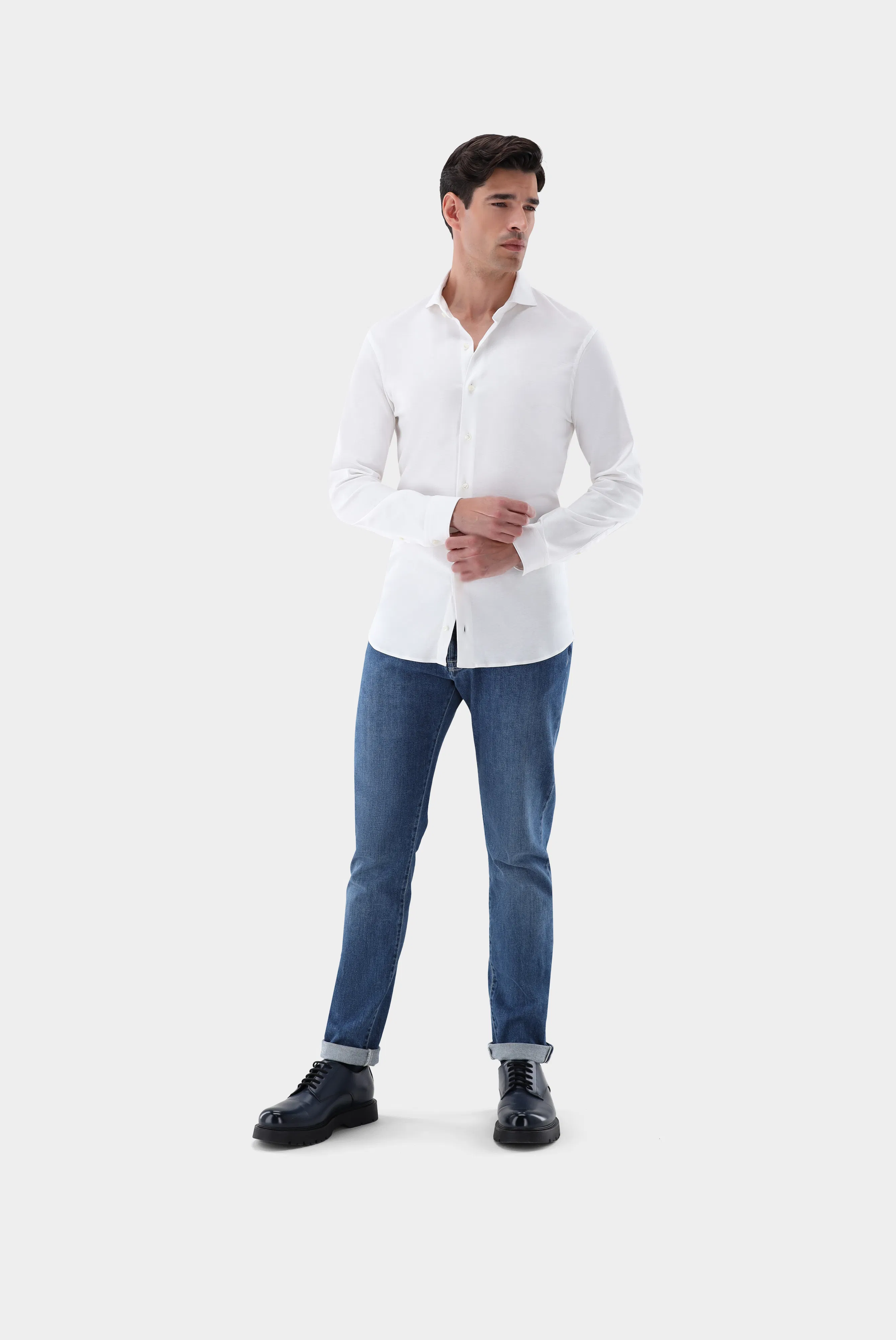 Jersey Hemd aus Schweizer Baumwolle Slim Fit günstig online kaufen