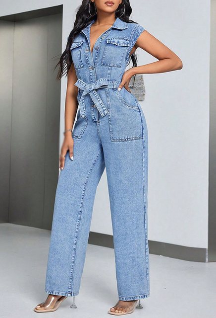 CHENIN 7/8-Overall Modischer, ärmelloser Jeans-Jumpsuit für Damen Lässige J günstig online kaufen