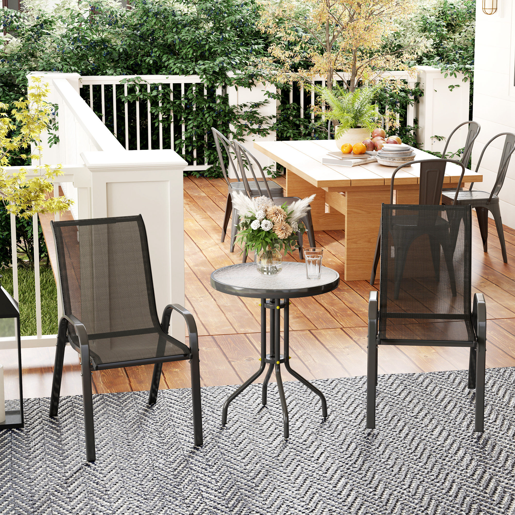 Outsunny 3-teiliges Outdoor-Gartensalon, Möbelset mit 2 stapelbaren Sesseln günstig online kaufen