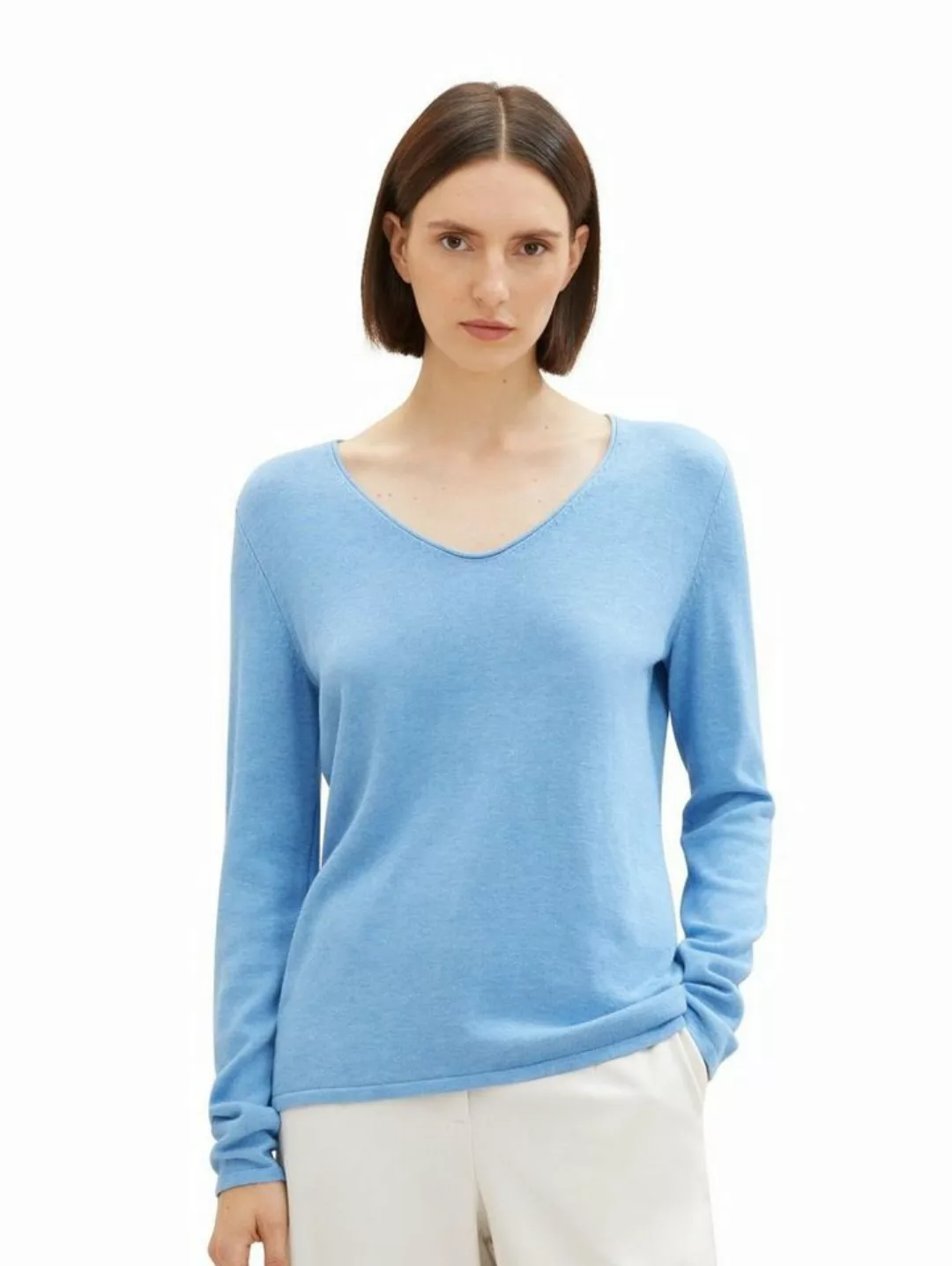 TOM TAILOR Strickpullover BASIC V-NECK aus Baumwollmix günstig online kaufen