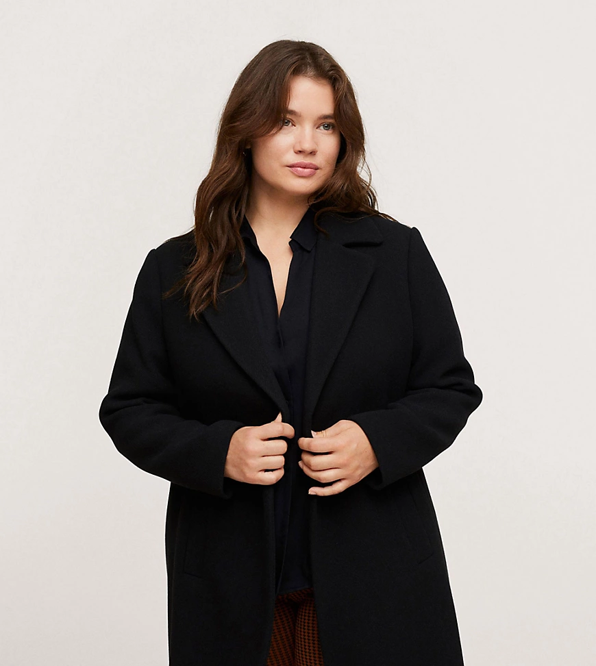 Mango Curve – Langer, eleganter Mantel in Schwarz günstig online kaufen