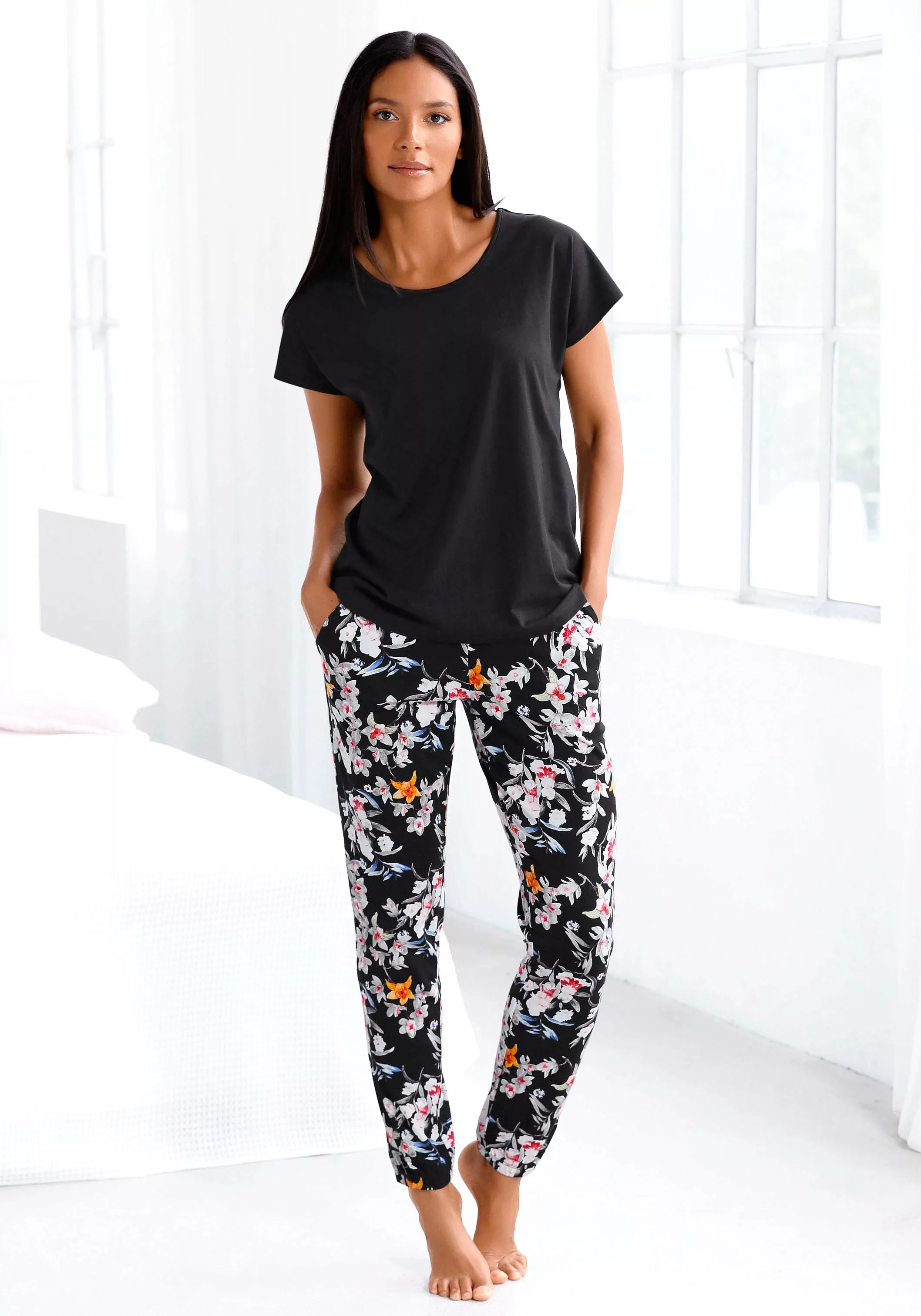 s.Oliver Pyjama, (2 tlg.), mit Blumenmuster günstig online kaufen