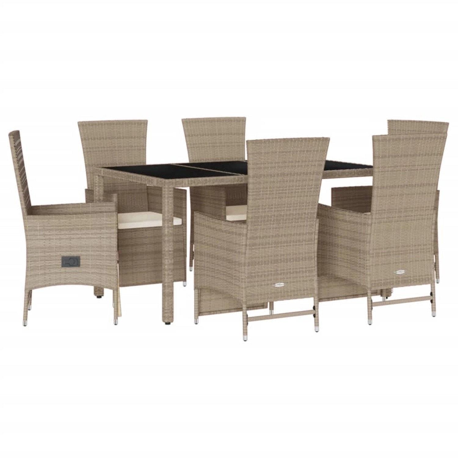 vidaXL 7-Tlg Garten-Essgruppe mit Kissen Beige Poly Rattan 3277576 günstig online kaufen