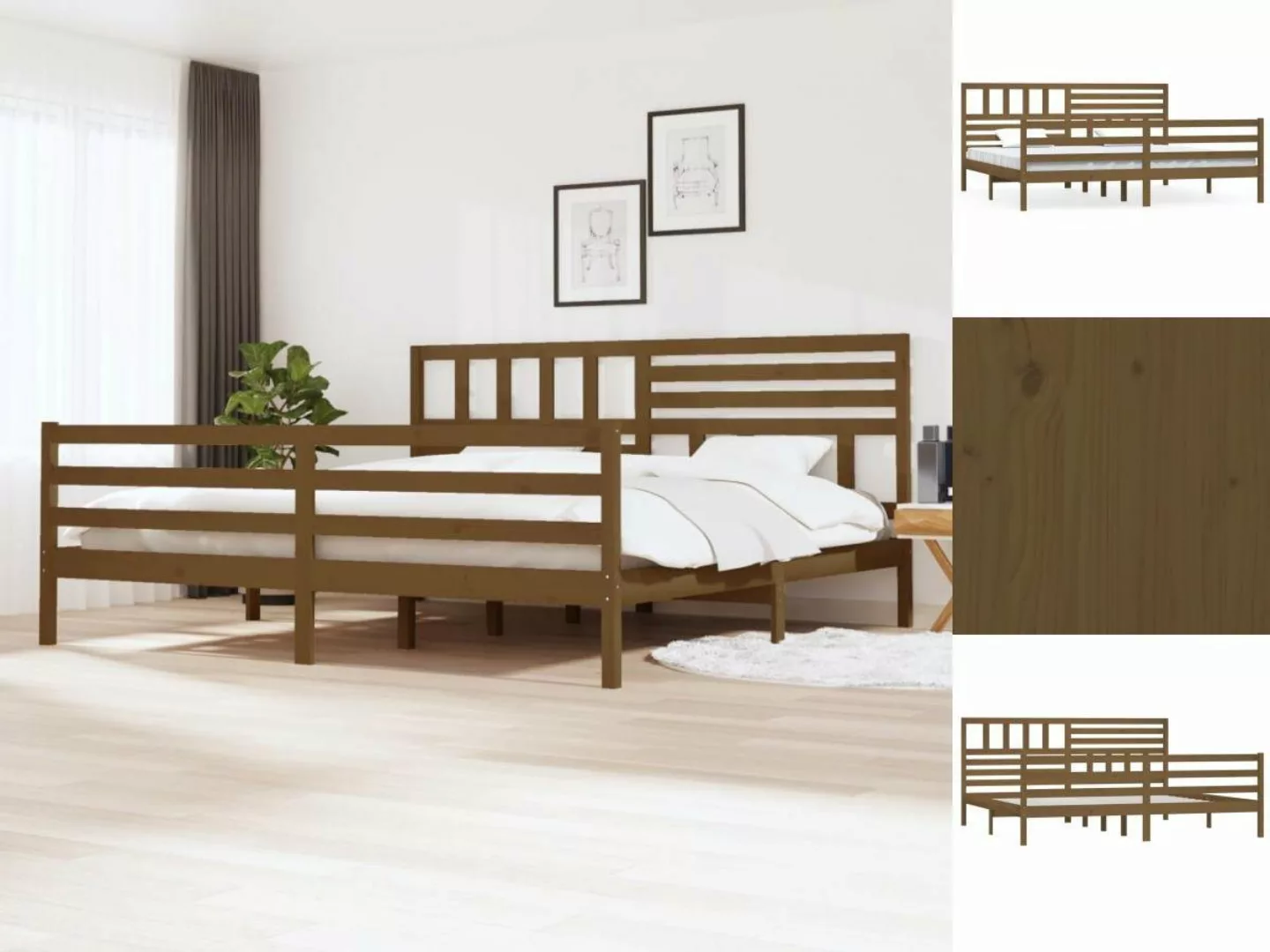 vidaXL Bettgestell Massivholzbett Honigbraun 200x200 cm Doppelbett Bett Bet günstig online kaufen