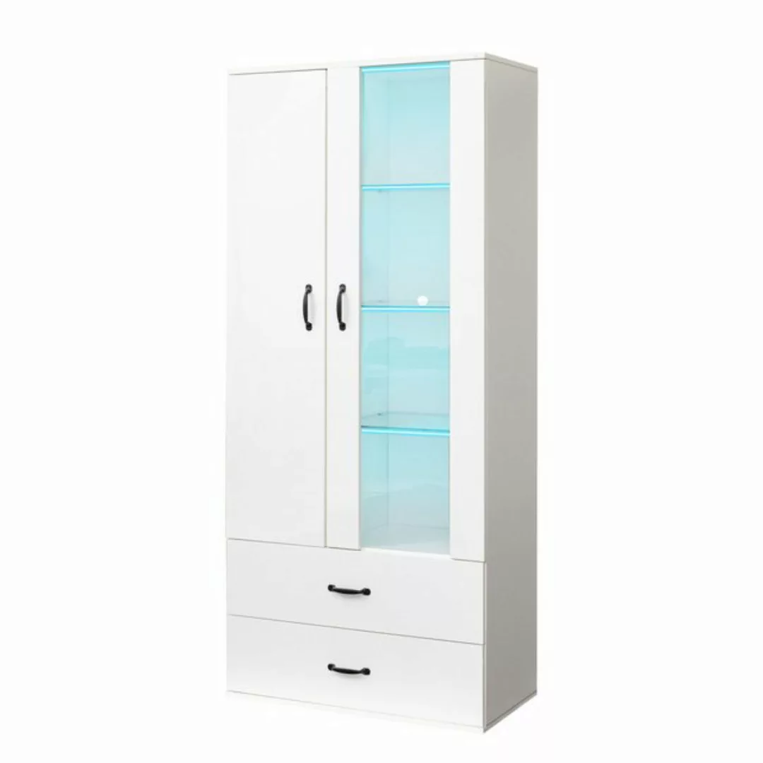 KLAM HOME Hochschrank Vitrine mit 16-farbiger LED-Beleuchtung Freistehender günstig online kaufen