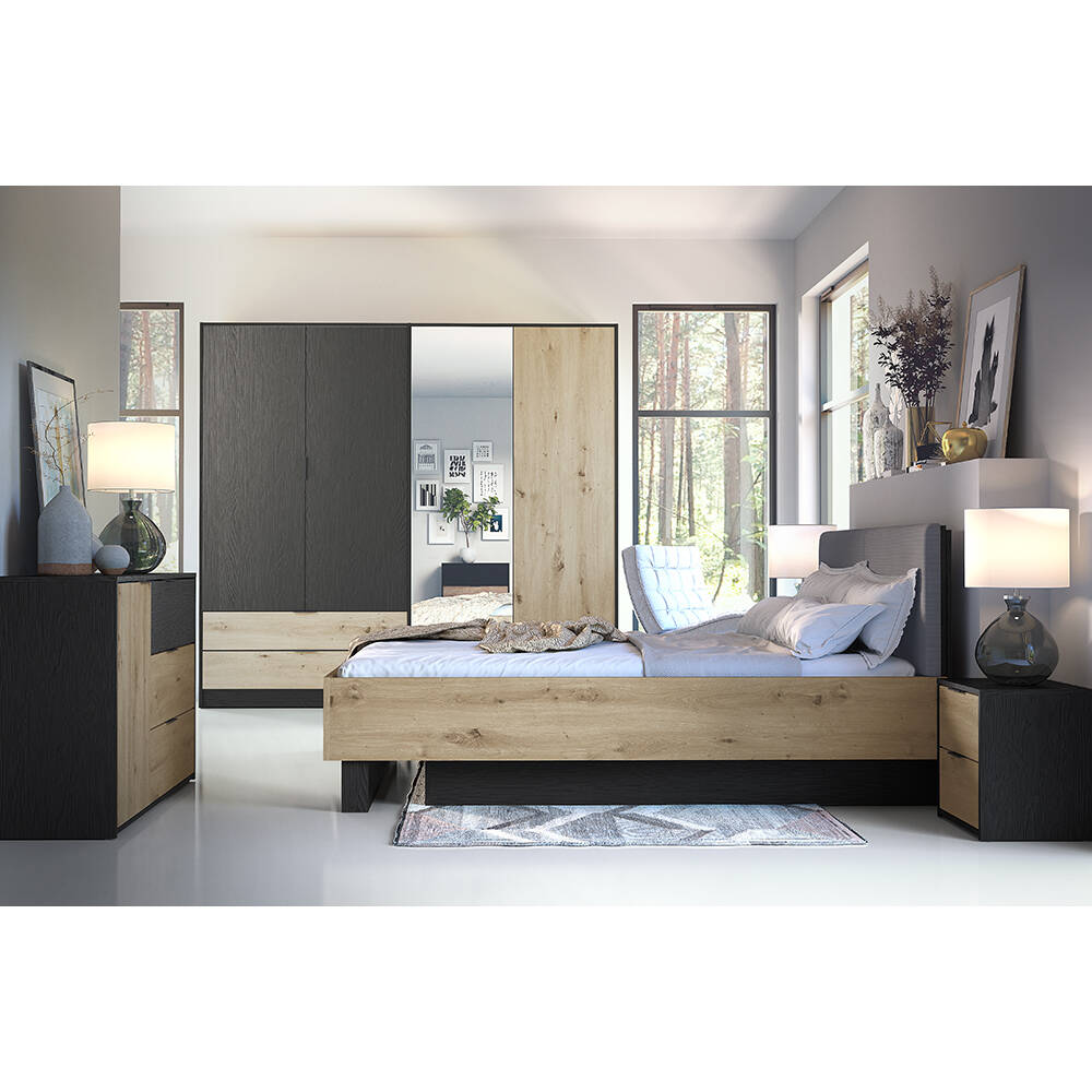 Schlafzimmer Set 5-teilig UTRECHT-166 mit Bett 160x200 in Eiche und graphit günstig online kaufen