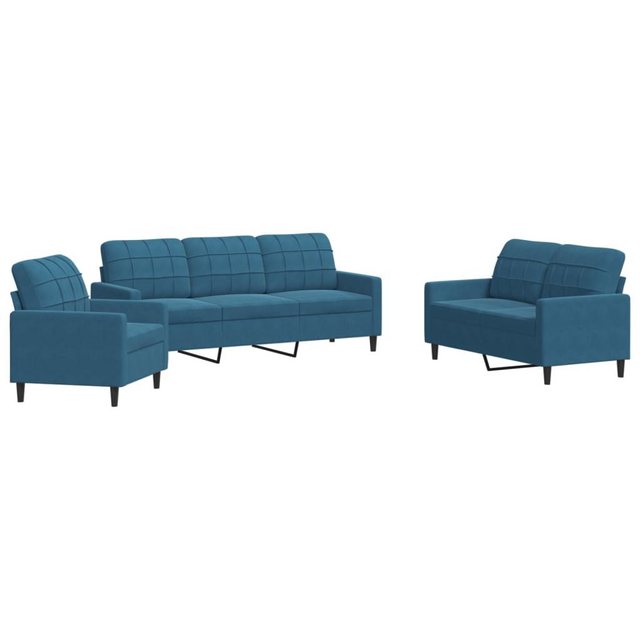 vidaXL Sofa 3-tlg. Sofagarnitur mit Kissen Blau Samt günstig online kaufen