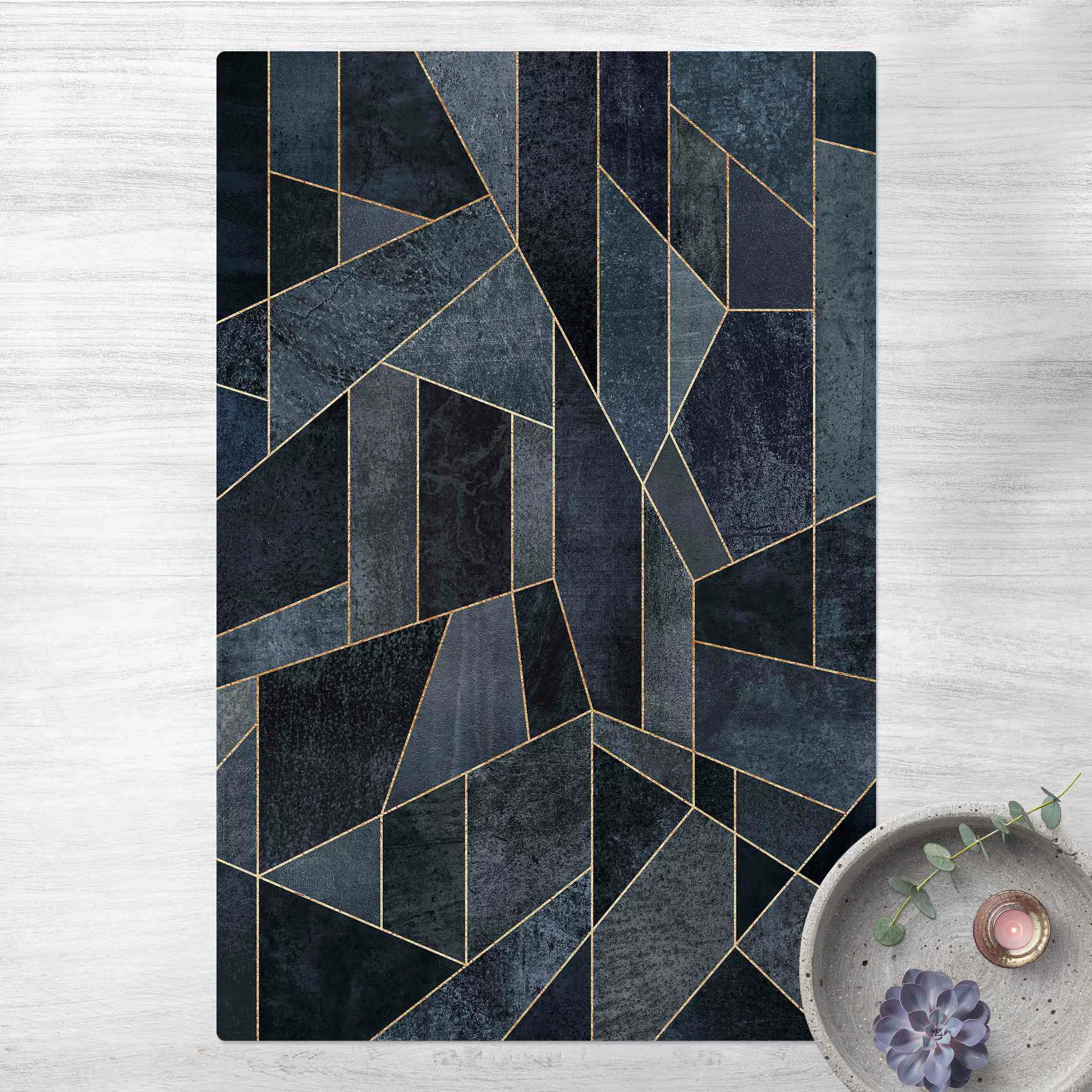 Kork-Teppich Blaue Geometrie Aquarell günstig online kaufen