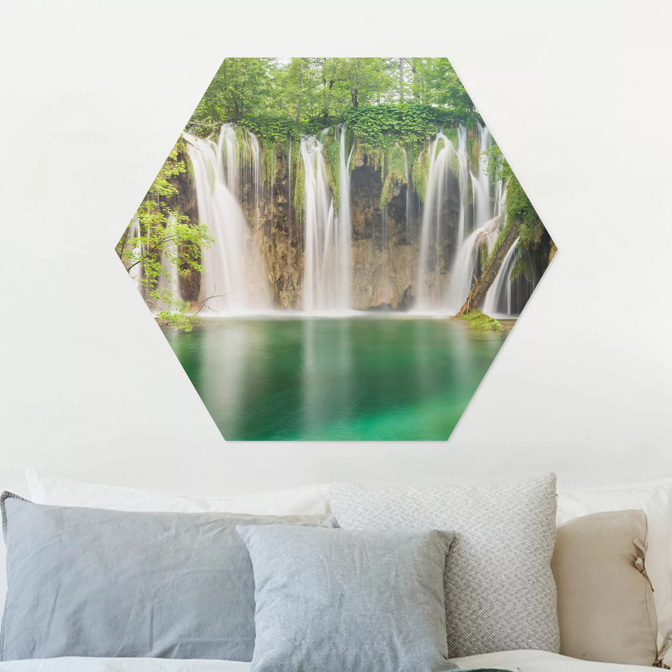 Hexagon-Alu-Dibond Bild Natur & Landschaft Wasserfall Plitvicer Seen günstig online kaufen