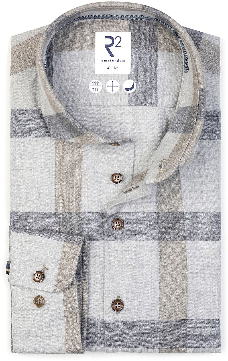 R2 Hemd Herringbone Karos Grau - Größe 43 günstig online kaufen