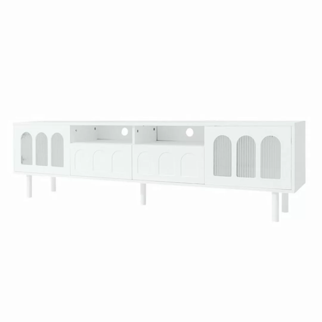 Rutaqian TV-Schrank 180x30x48 cm TV-Ständer, Gewölbte Glastüren und struktu günstig online kaufen