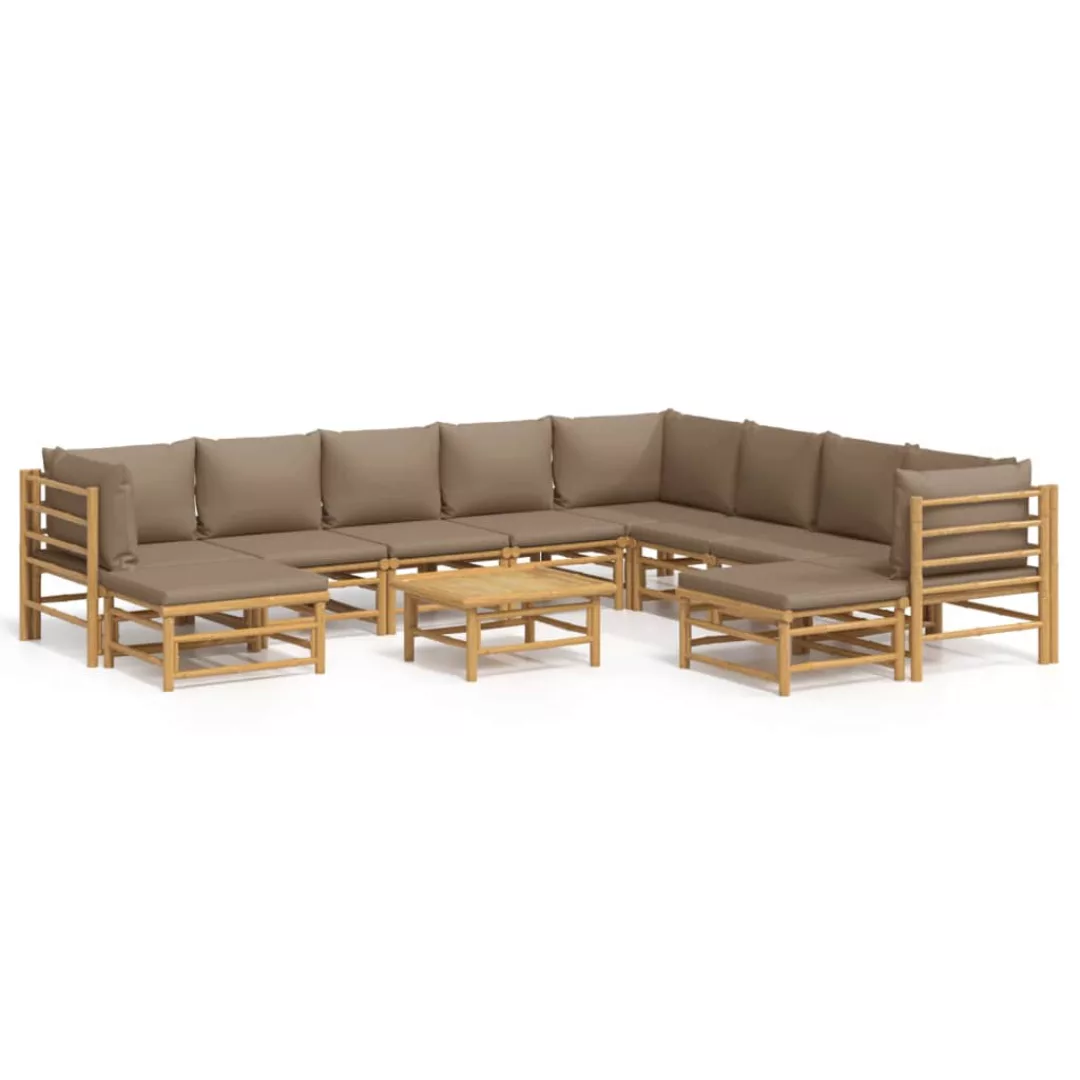 Vidaxl 11-tlg. Garten-lounge-set Mit Kissen Taupe Bambus günstig online kaufen