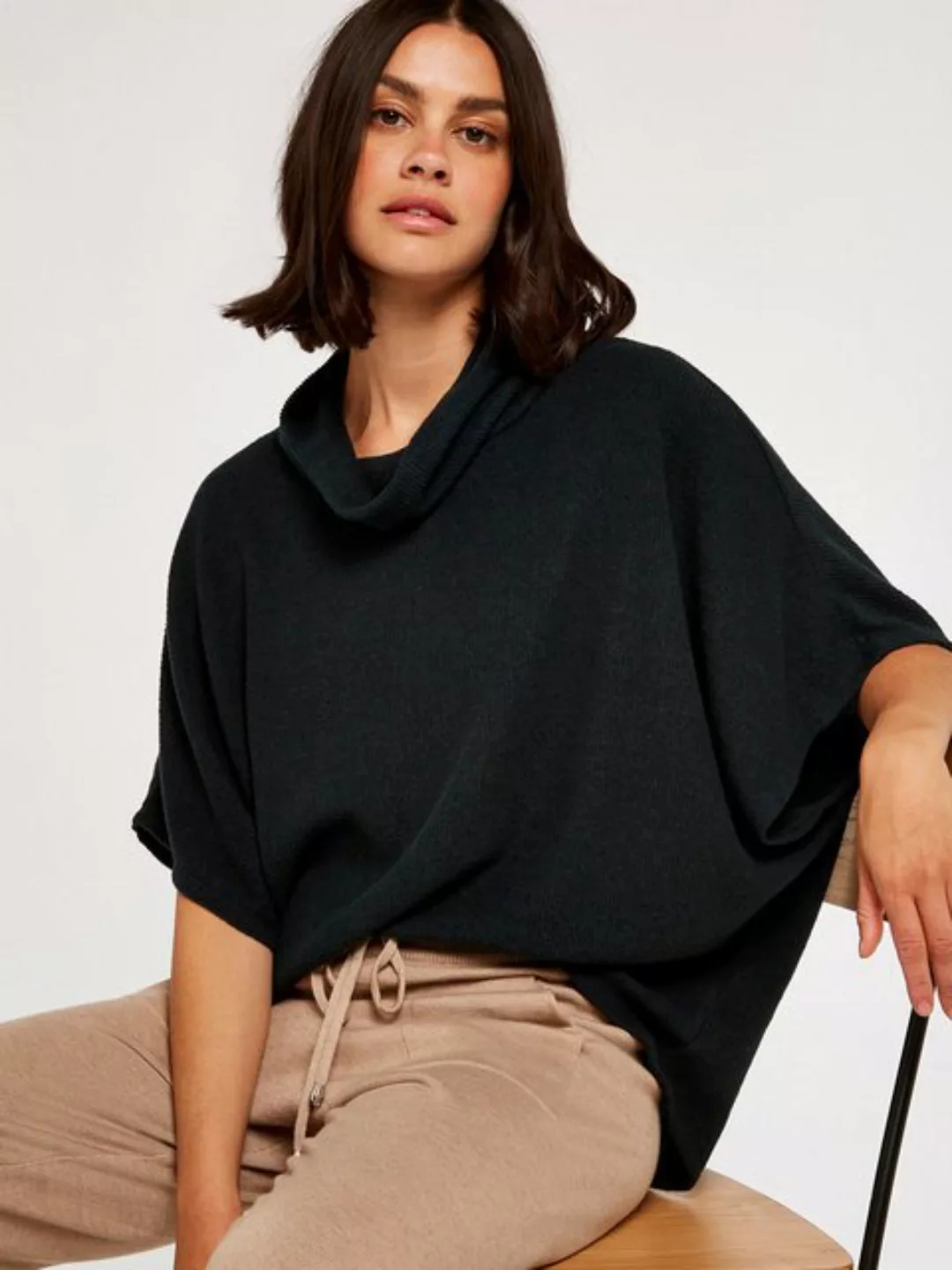 Apricot 3/4 Arm-Pullover Cape in Rippstrick, mit Rollkragen günstig online kaufen