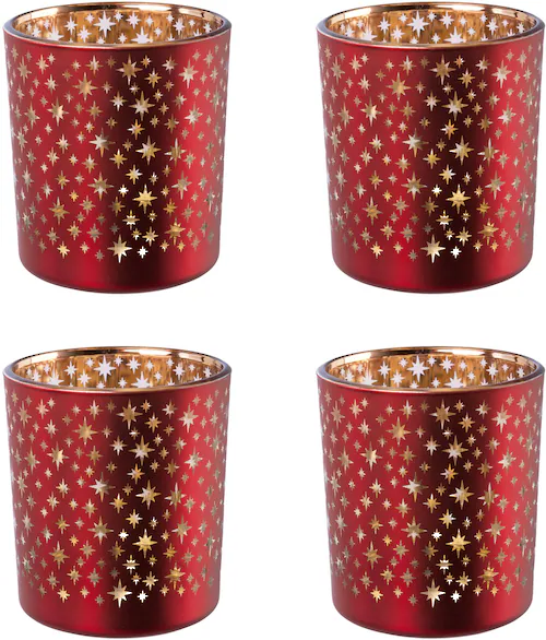 Creativ deco Teelichthalter »Weihnachtsdeko«, (4 St.), mit goldfarbener Inn günstig online kaufen