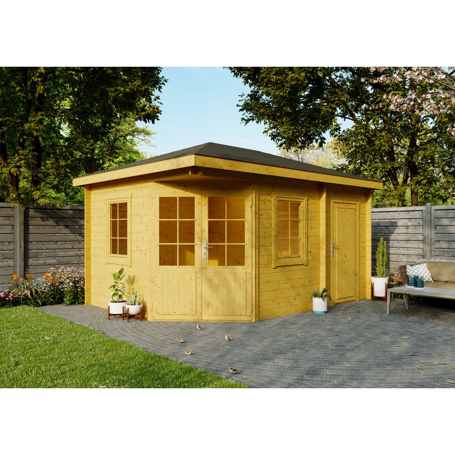 Fjordholz 5-Eck Gartenhaus Modell Evelyn 3D Kiefer Imprägniert günstig online kaufen