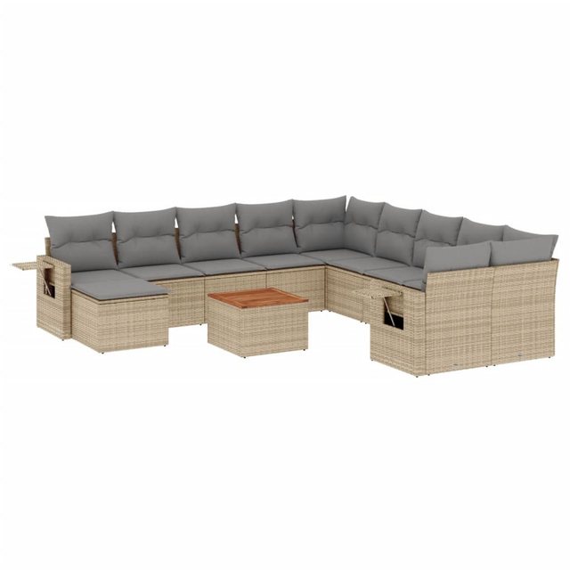 vidaXL Sofaelement 12-tlg. Garten-Sofagarnitur mit Kissen Beige Poly Rattan günstig online kaufen