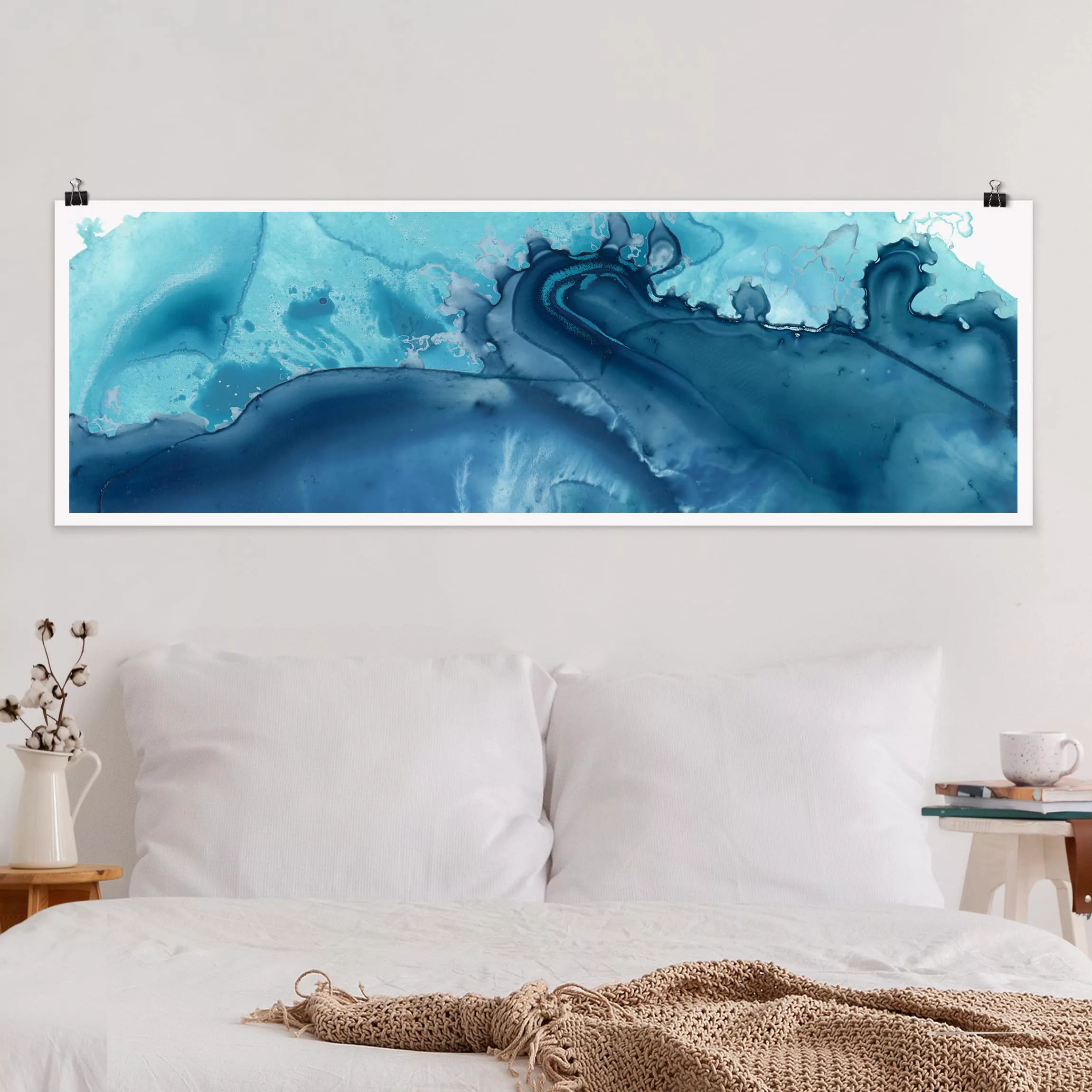 Panorama Poster Abstrakt Welle Aquarell Blau I günstig online kaufen
