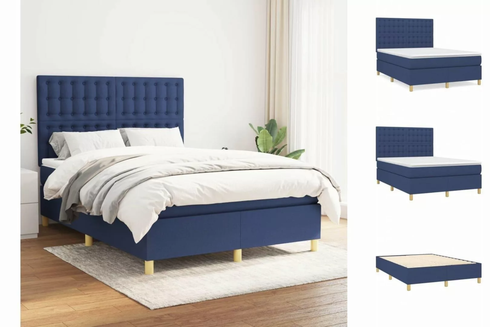 vidaXL Boxspringbett Boxspringbett mit Matratze Blau 140x200 cm Stoff Bett günstig online kaufen