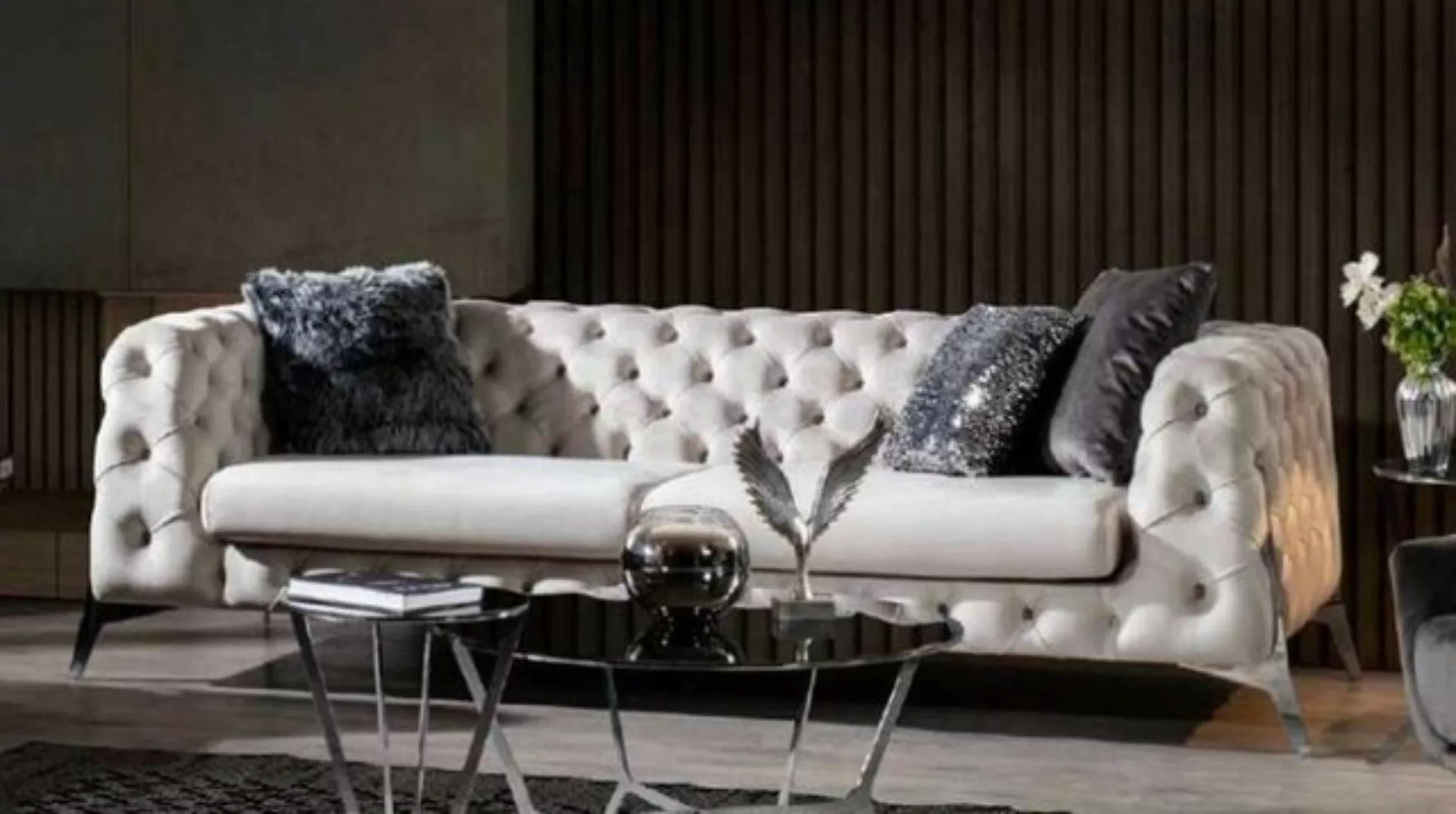 Casa Padrino Chesterfield-Sofa Luxus Chesterfield Sofa Weiß / Silber 240 x günstig online kaufen