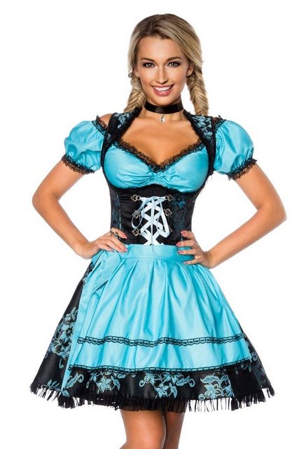 Dirndline Dirndl 3-tlg. Set: Premium Dirndl mit Bluse und Schürze blau schw günstig online kaufen