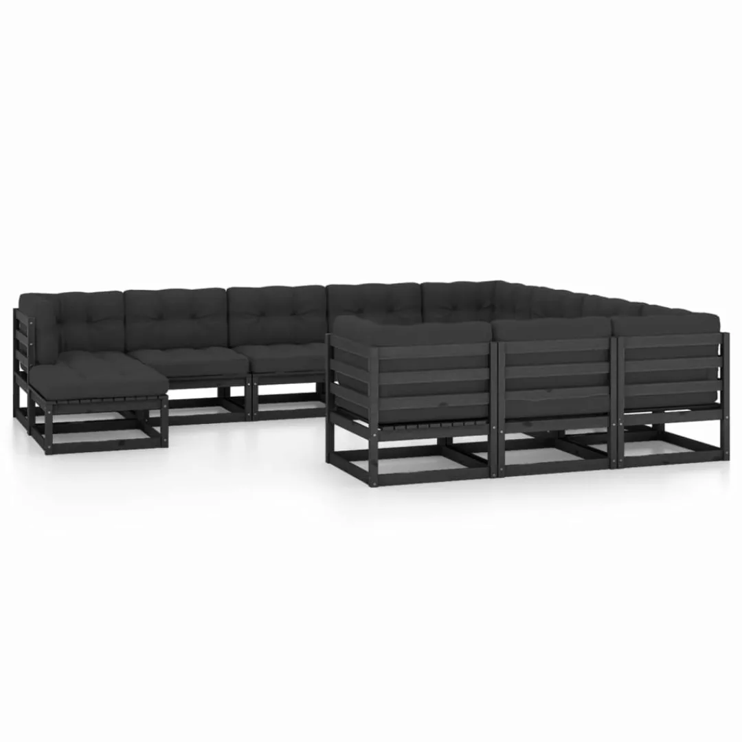 11-tlg. Garten-lounge-set Mit Kissen Schwarz Massivholz Kiefer günstig online kaufen