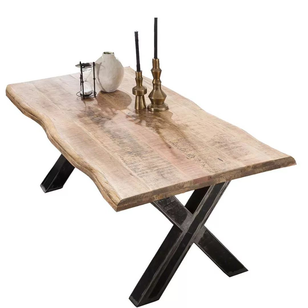 Baumkanten Tisch aus Mangobaum Massivholz und Eisen Loft Design günstig online kaufen