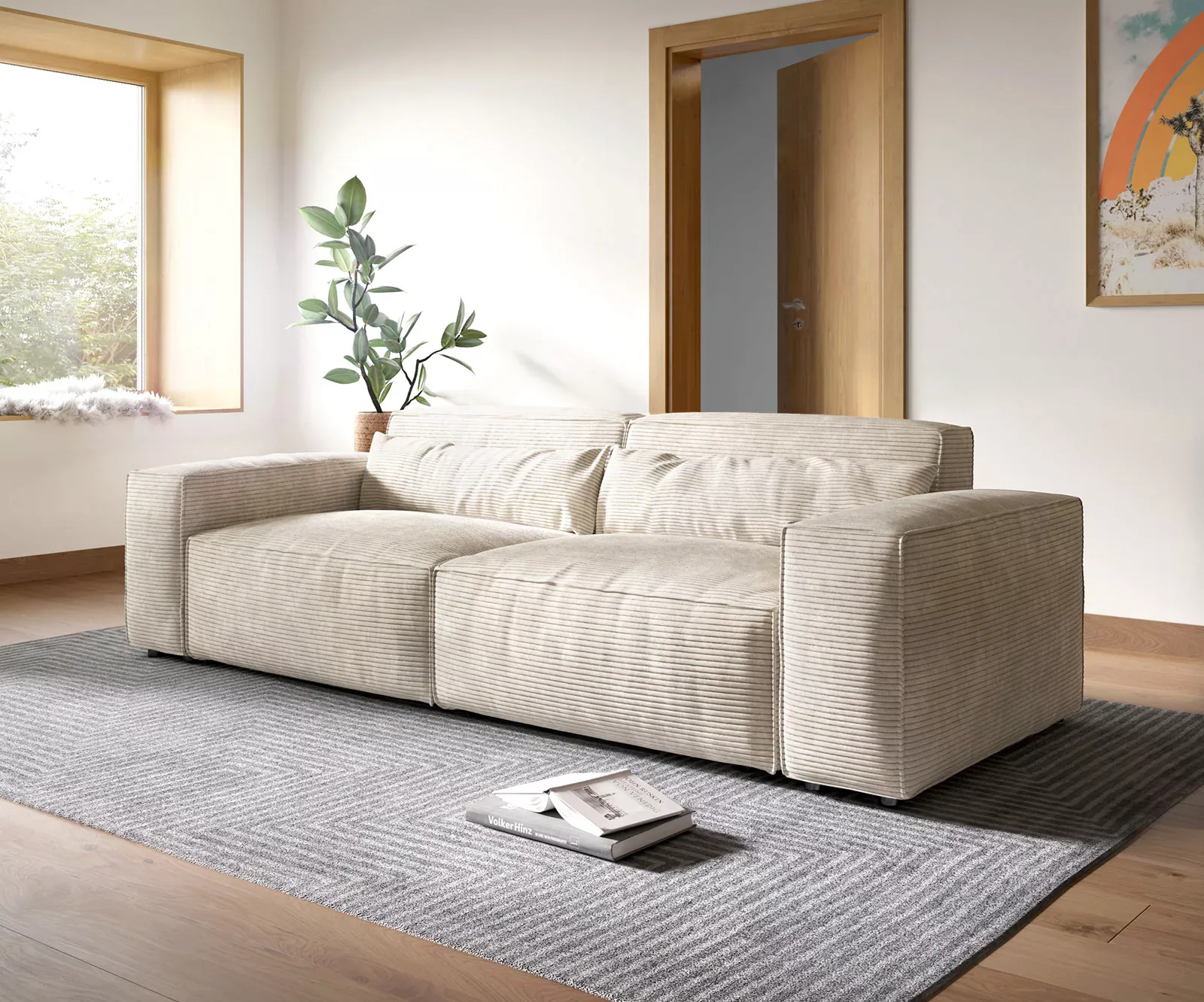 Big-Sofa Sirpio XL 270x130 cm Cord Beige günstig online kaufen