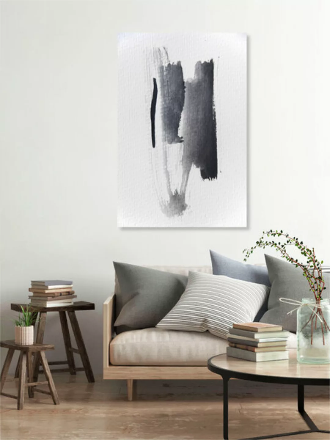 Poster / Leinwandbild - Aquarelle Meets Pencil - Black Strokes günstig online kaufen