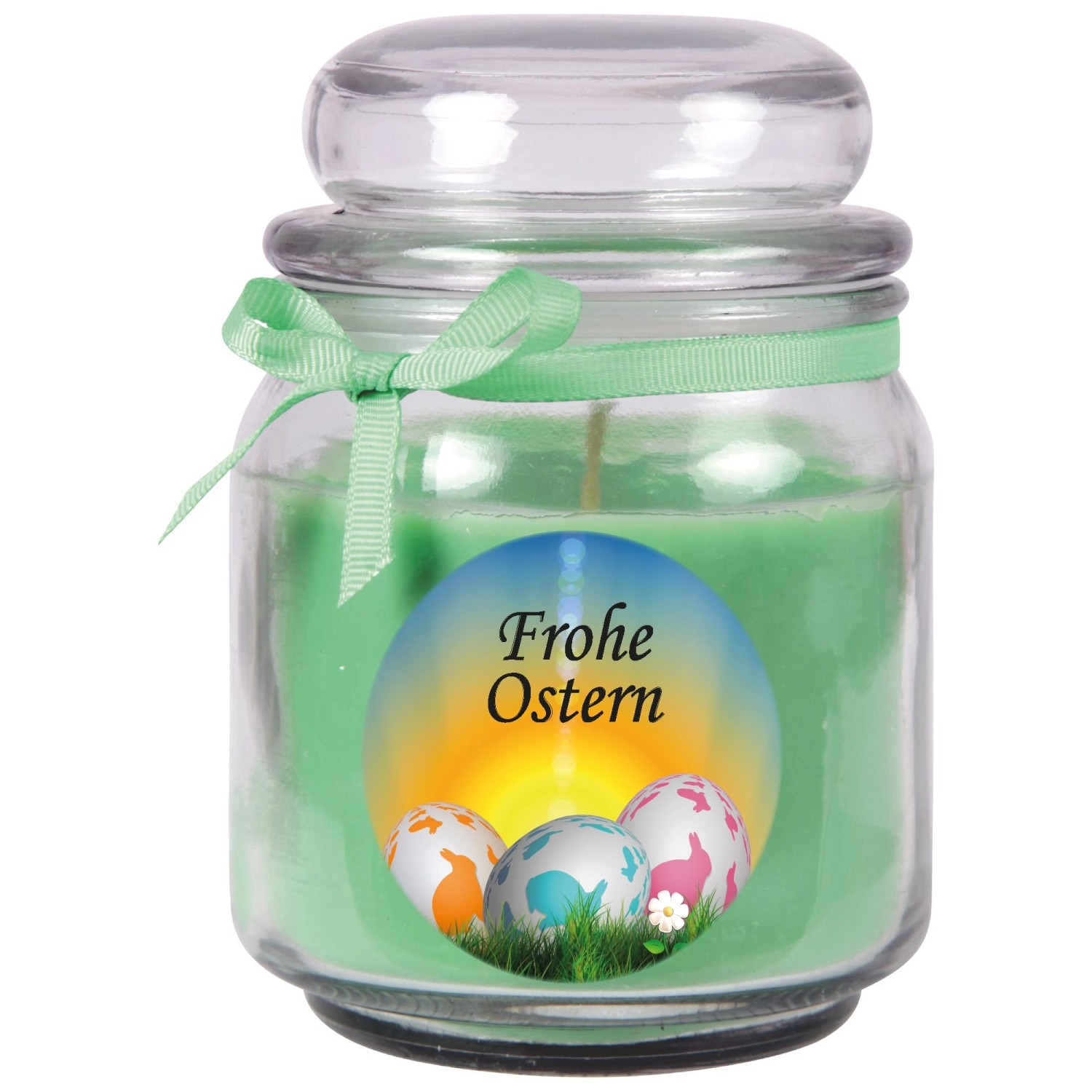 HS Candle Duftkerze & Glas Frohe Ostern Bonbon Ø9 cm Coconut Limes Ostereie günstig online kaufen